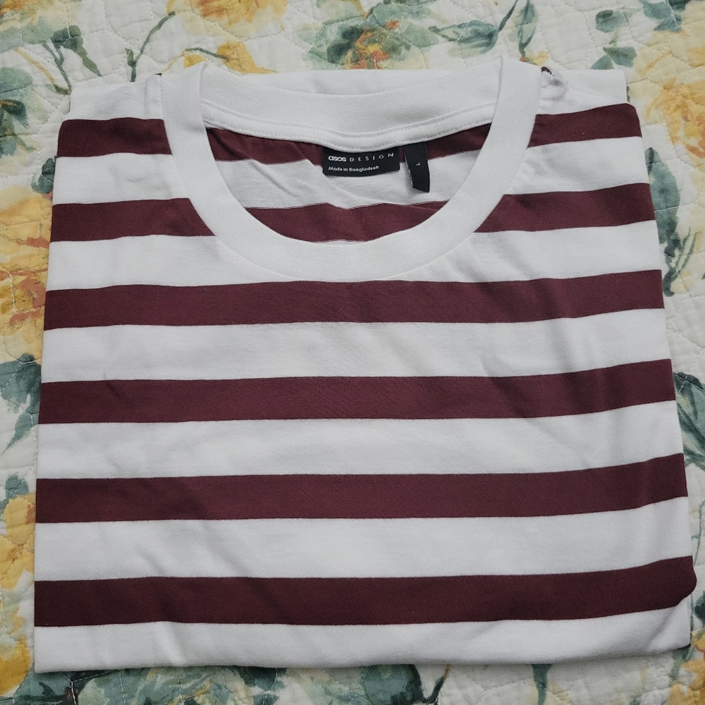 ASOS Design Men Burgundy Stripe T Shirt